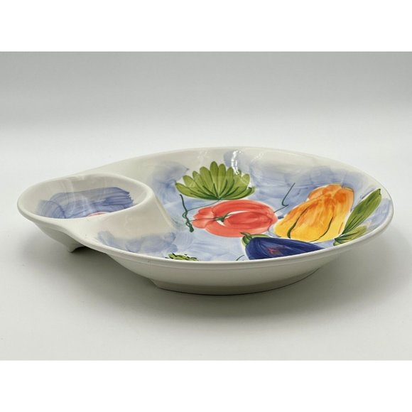 Ancora Chip & Dip 15 3/4" Large Platter Hand-Painted Mixed Veggies Made in Italy - Picture 2 of 7